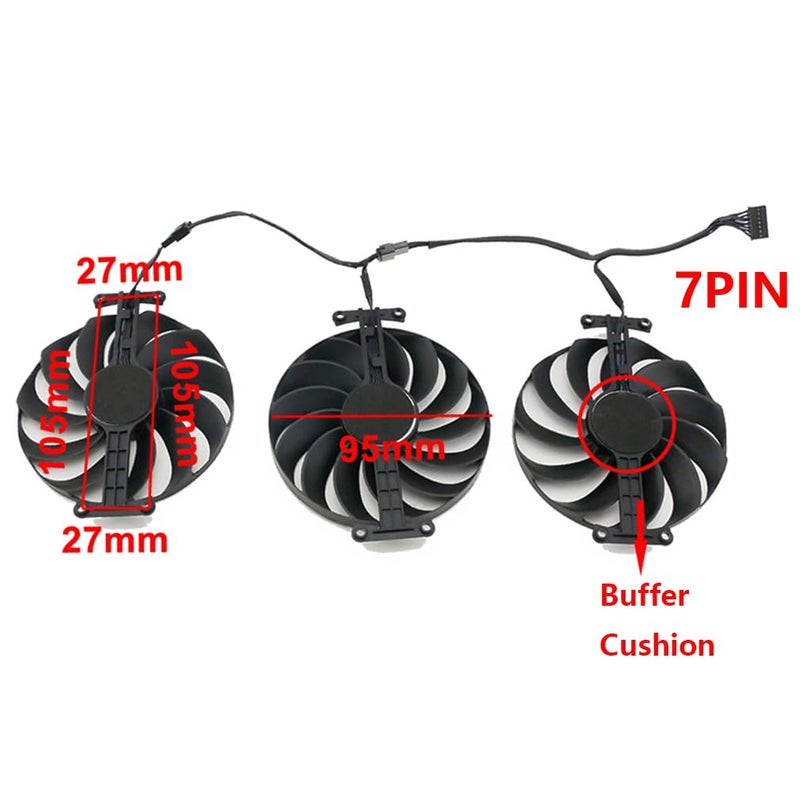WLQTKST Graphics Card Cooling Fan Replacement for ASUS ROG Strix RTX 3060Ti 3070 3070Ti 3080 3080Ti 3090 Gaming RX 6700XT 6800 Series 95mm CF1010U12S 12V 0.45A 7 Pin Video Card Cooler Fans GPU Fan (Fan-2) - Image 4